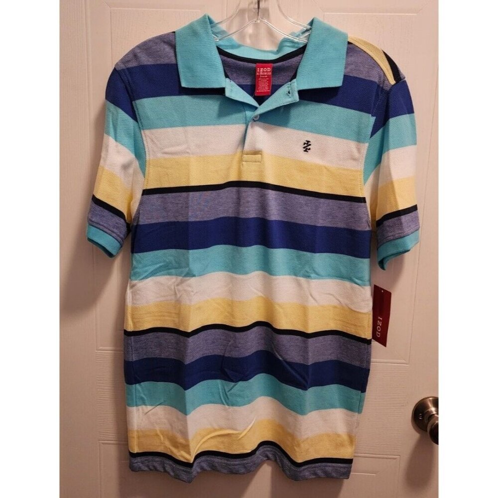 NEW IZOD Boys Short Sleeve Collared Polo Shirt Striped 100% Cotton Sz XL (18/20)
